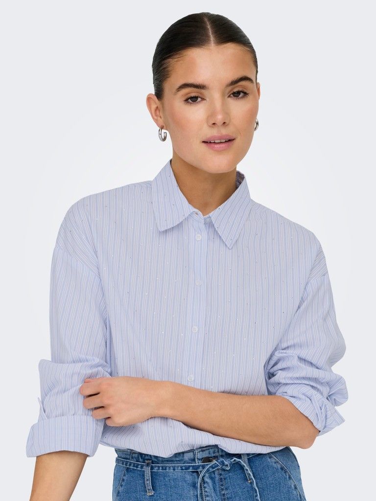 ONLRIMINI LIFE LS RHINES SHIRT MOCH WVN Bright White-W BLUE TONS STRIP