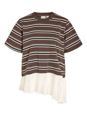 NMEMBER SS STRIPE LACE TOP Chocolate Brown/BIRC