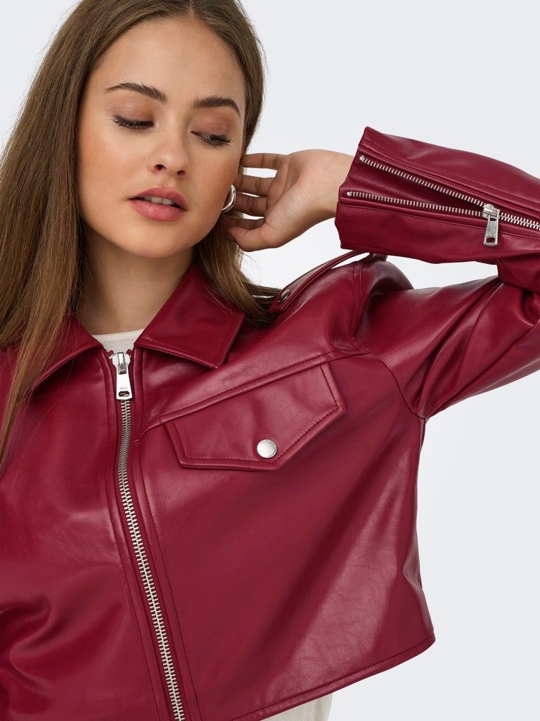 ONLKAMILLA SHORT PATENT JACKET CC OTW Ruby Wine