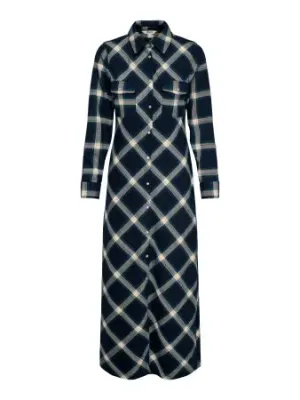 ONLWREN CHECK L/S LONG SHIRT DRESS WVN Night Sky/Checked fu