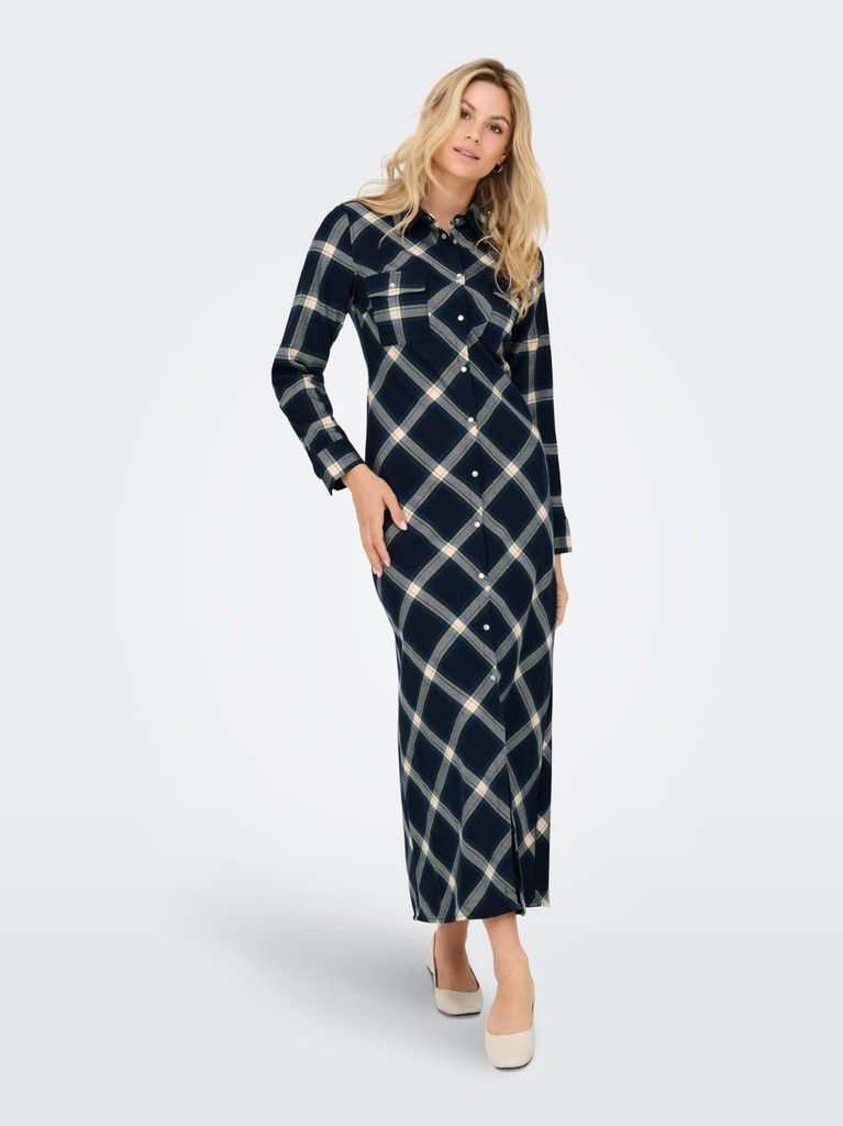 ONLWREN CHECK L/S LONG SHIRT DRESS WVN Night Sky/Checked fu