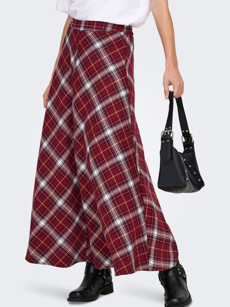 ONLWREN CHECK LONG SKIRT WVN Syrah/CHECKED PULSE