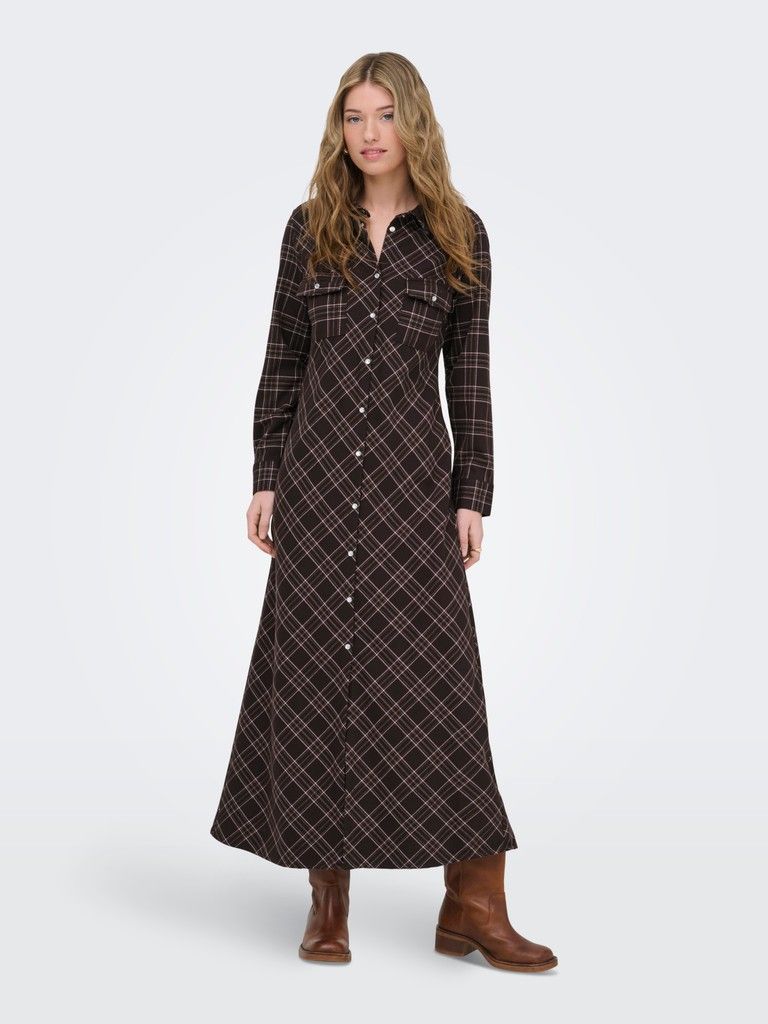 ONLWREN CHECK L/S LONG SHIRT DRESS WVN Black/Checked forge