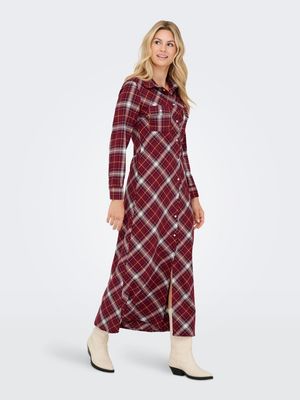 ONLWREN CHECK L/S LONG SHIRT DRESS WVN Syrah/Checked pulse