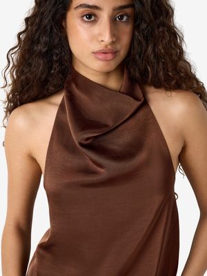NMBRISA HIGHNECK SATIN TOP TNT/17  Chocolate Brown