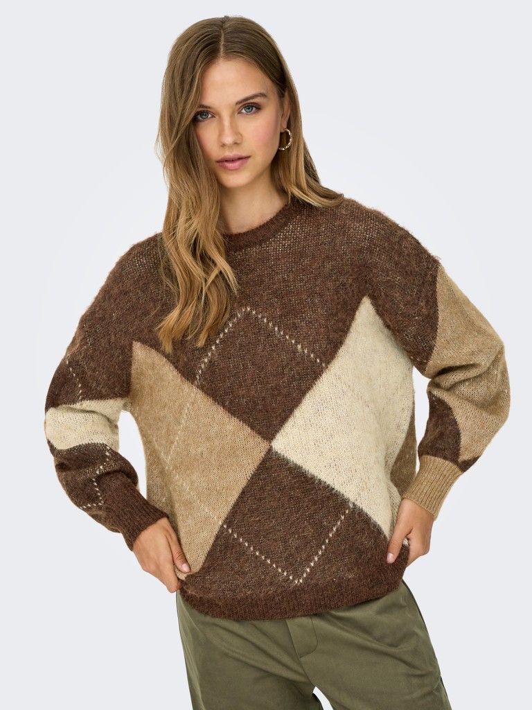 ONLNOEME LIFE LS JQ O-NECK NOOS KNT Chestnut/Cocoa Creme