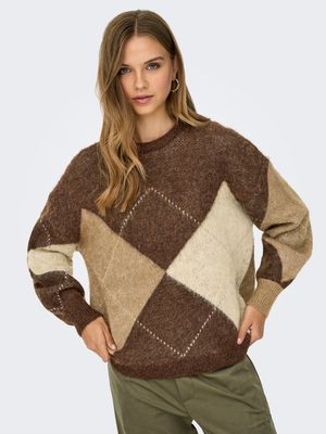 ONLNOEME LIFE LS JQ O-NECK NOOS KNT Chestnut/Cocoa Creme