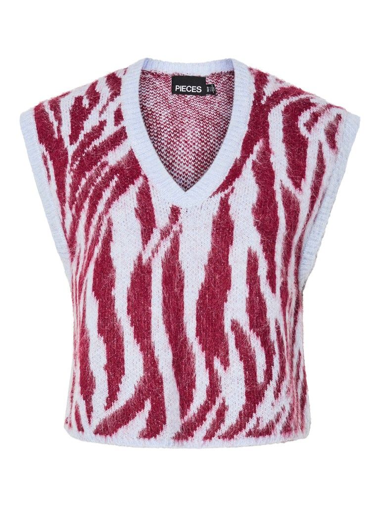 PCMYNTHE SL V-NECK KNIT VEST BC Beet Red/Xenon blue