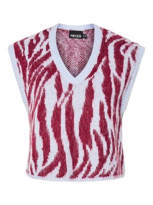 PCMYNTHE SL V-NECK KNIT VEST BC Beet Red/Xenon blue
