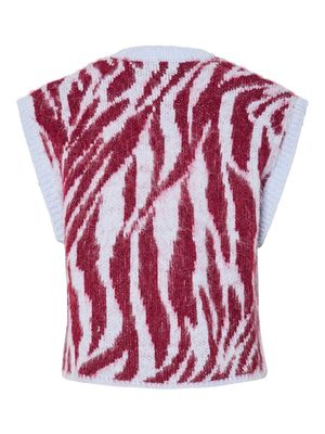 PCMYNTHE SL V-NECK KNIT VEST BC Beet Red/Xenon blue