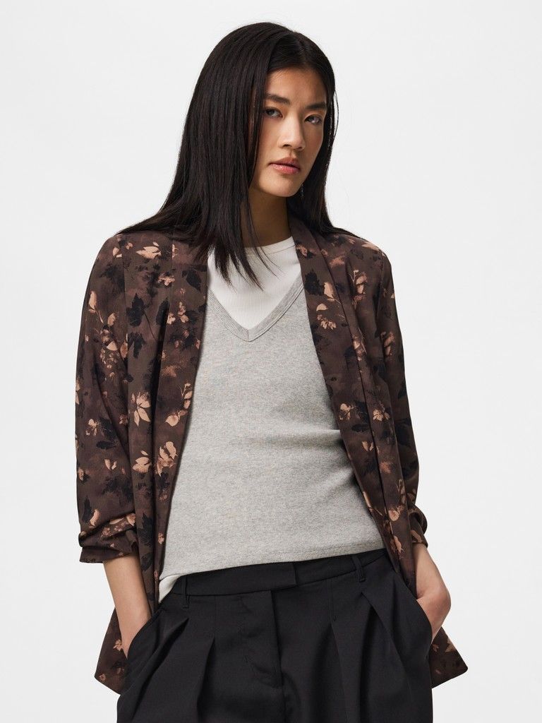 PCBOSELLA 3/4 PRINTED BLAZER NOOS BC Major Brown/FLOWER
