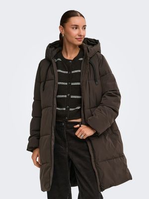 JDYBLAIR LONG HOOD PUFFER OTW SIJ NOOS Chocolate Torte-CONTRAST BLACK