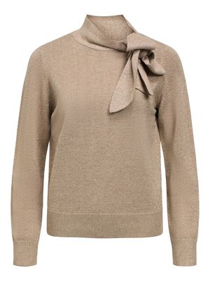 OBJTHESS L/S RE BOW GLAM KNIT PULLOVER Desert Taupe-Gold glitter