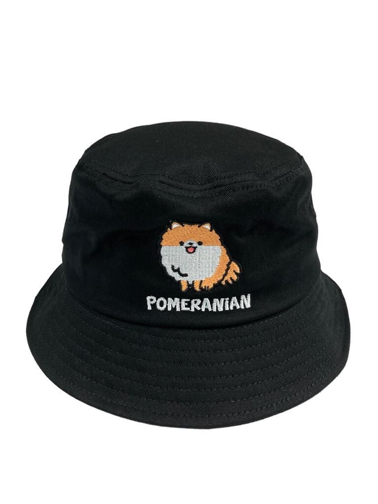 Pomeranian 松鼠狗刺繡漁夫帽, 顏色: 黑色