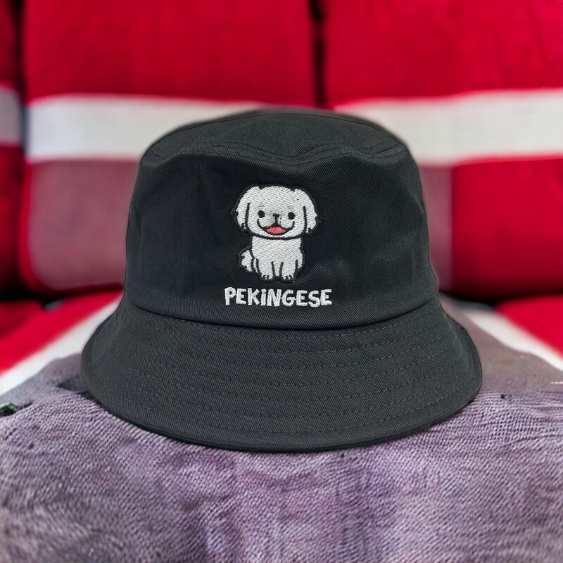 Pekingese 白色北京犬刺繡漁夫帽