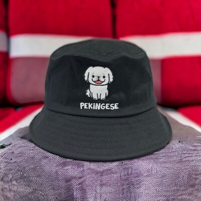 Pekingese 白色北京犬刺繡漁夫帽