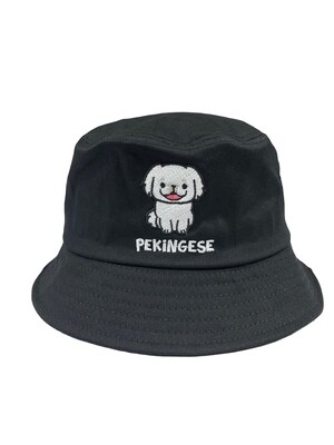 Pekingese 白色北京犬刺繡漁夫帽