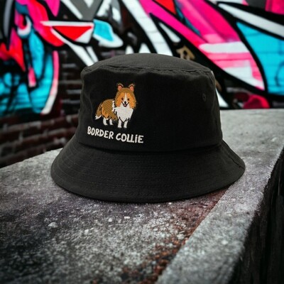 Border Collie Embroidery Bucket Hat