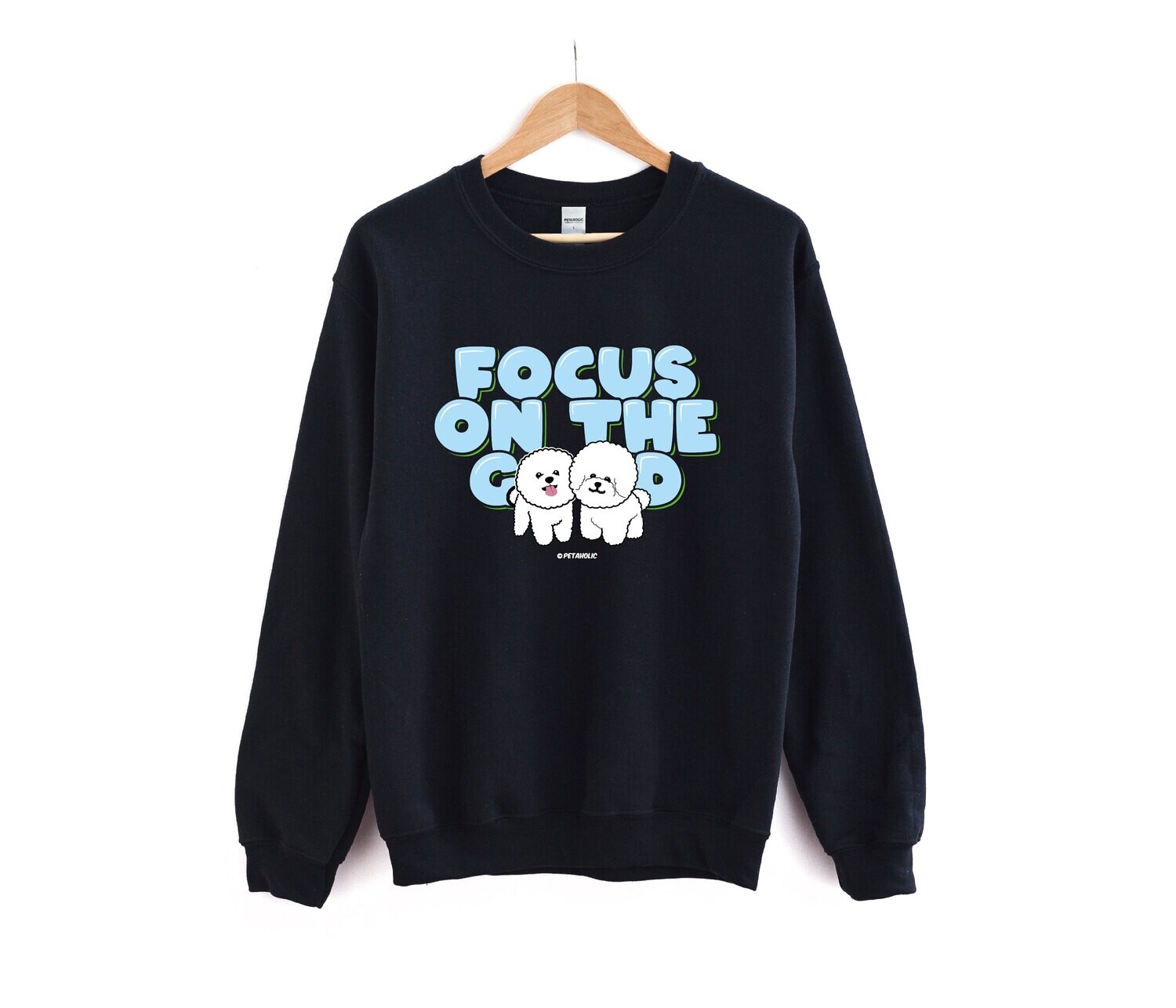 Bichon Firse Printed Crew Neck Sweatshirt, Color: Black, Size: M