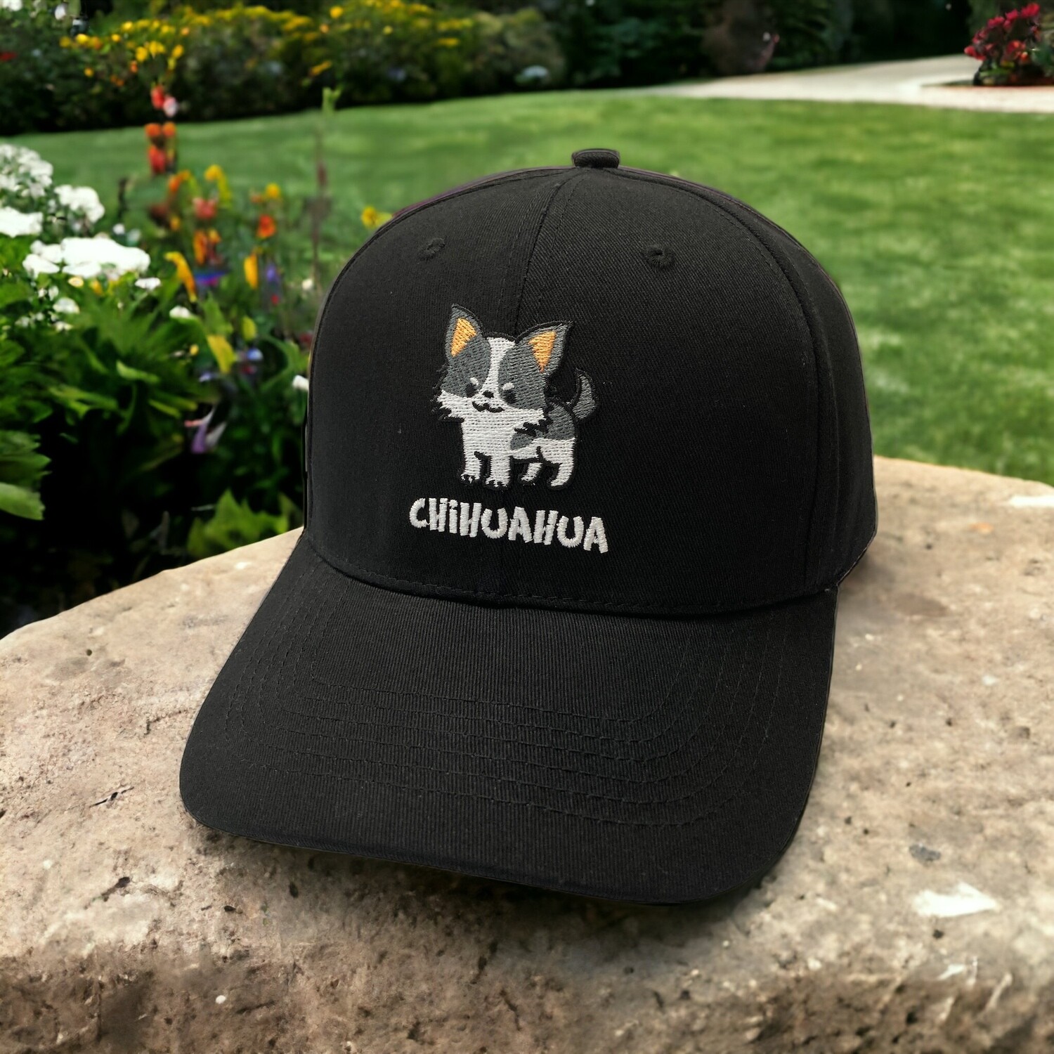 Chihuahua B/W Embroidery Baseball Cap, Color: Black, Size: Free (55-60cm)