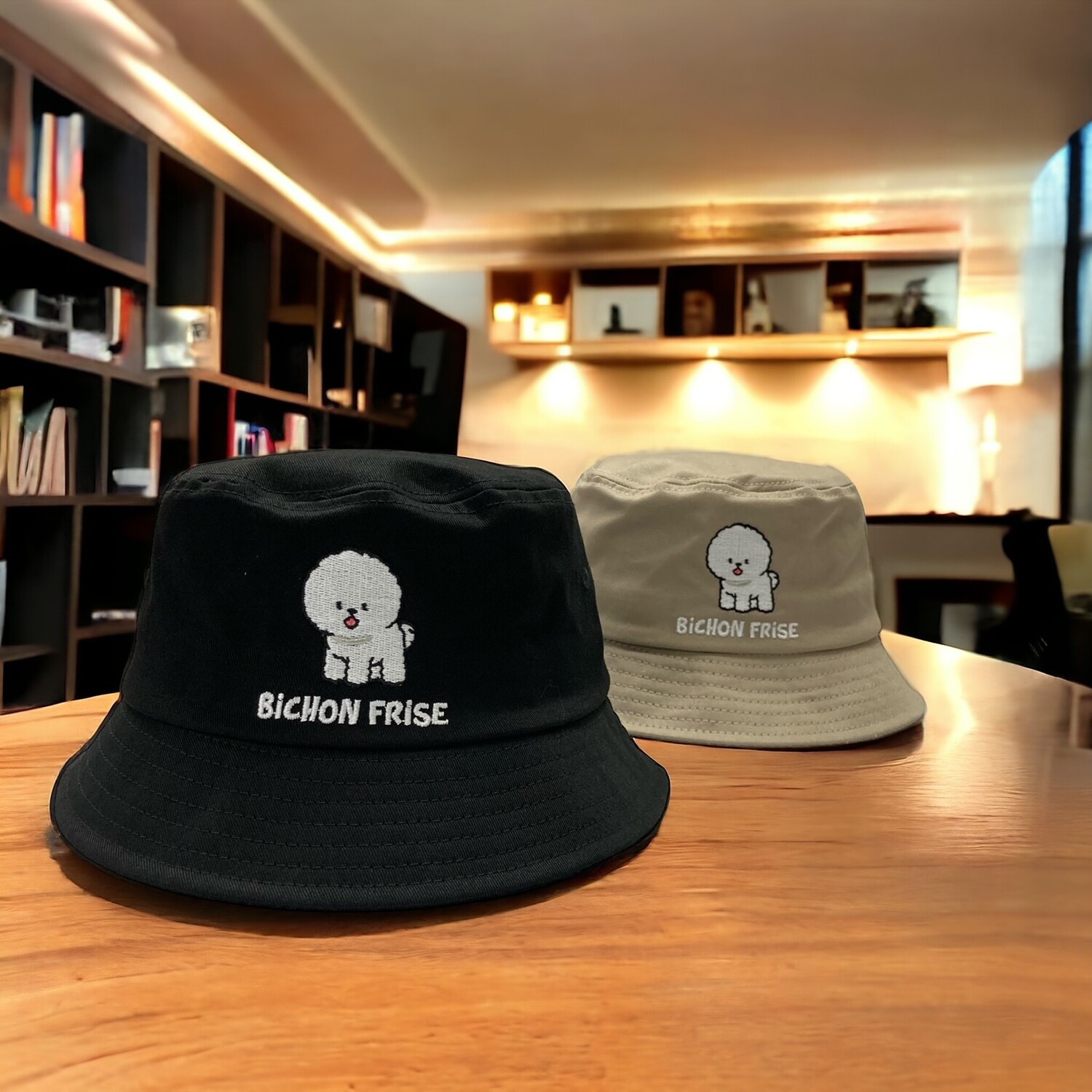 Bichon Frise Embroidery Bucket Hat, Color: Black, Size: Free Size (56-58cm)