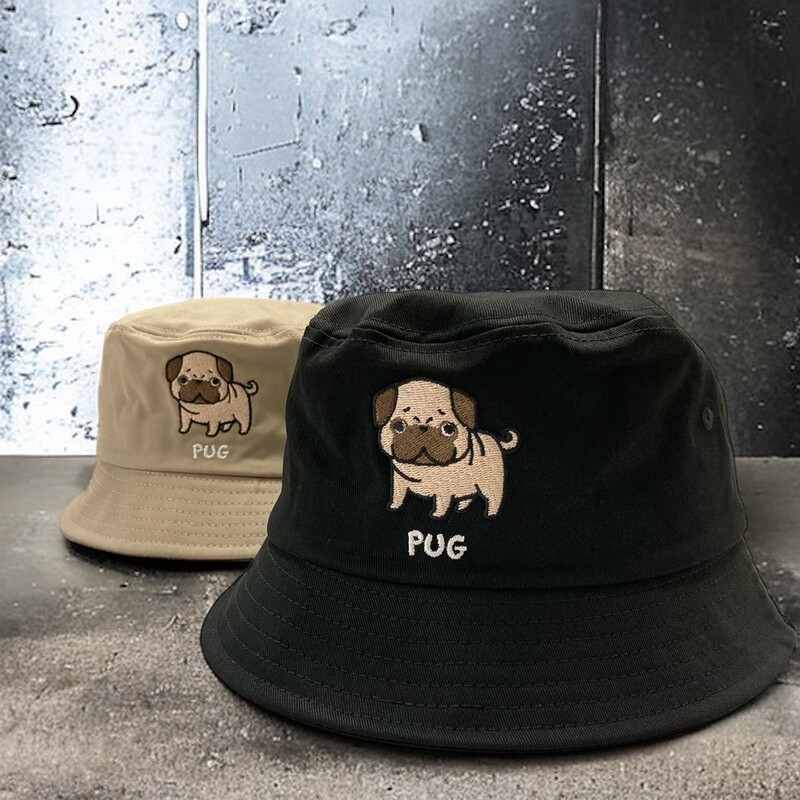 Pug Embroidery Bucket Hat