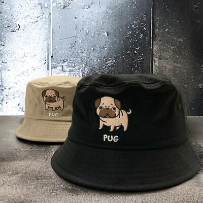 Pug Embroidery Bucket Hat