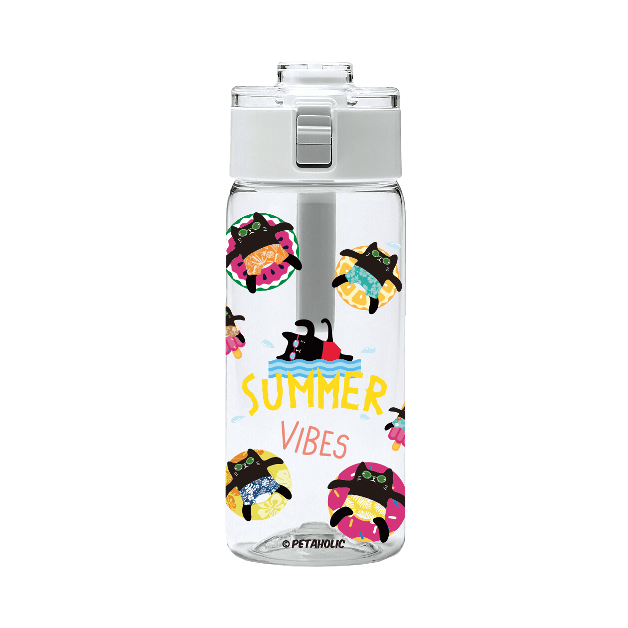 550ml 塑料便攜水樽, 款式: 黑貓 Summer Vibe