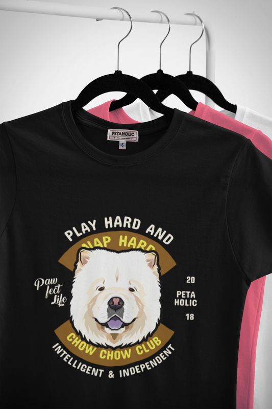 White Chow Chow &quot;Play Hard And Nap Hard&quot; Unisex T-shirt
