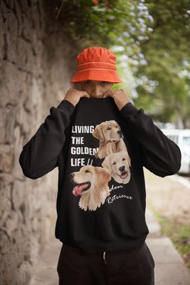 &quot;Living the Golden Life&quot; Golden Retriever Crew Neck Sweater