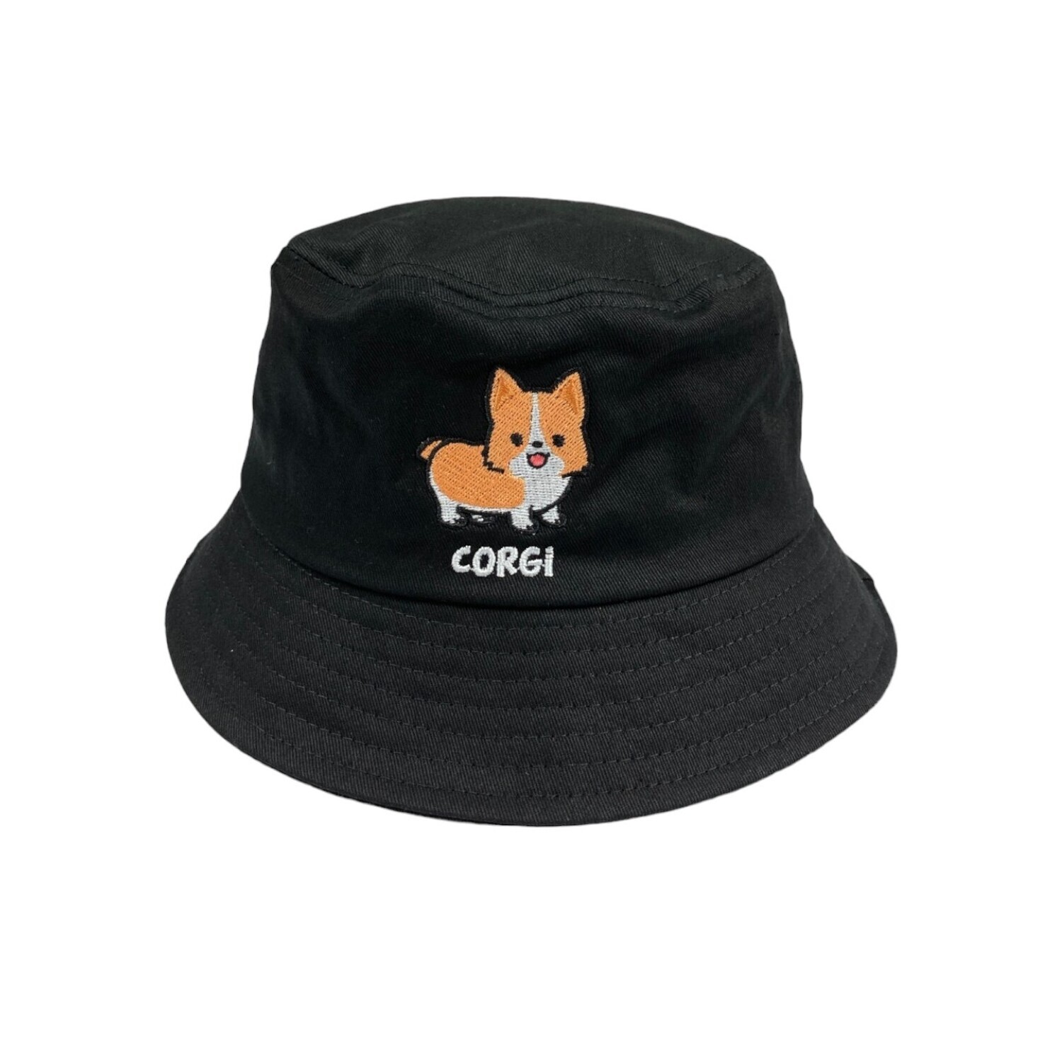 Corgi Embroidery Bucket Hat, Color: Black