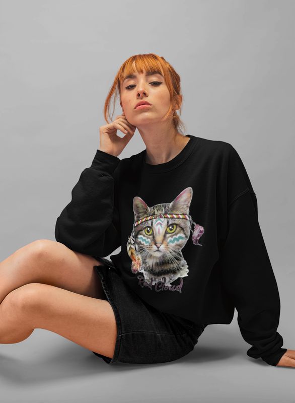 Red Cloud Cat Crew Neck Sweater