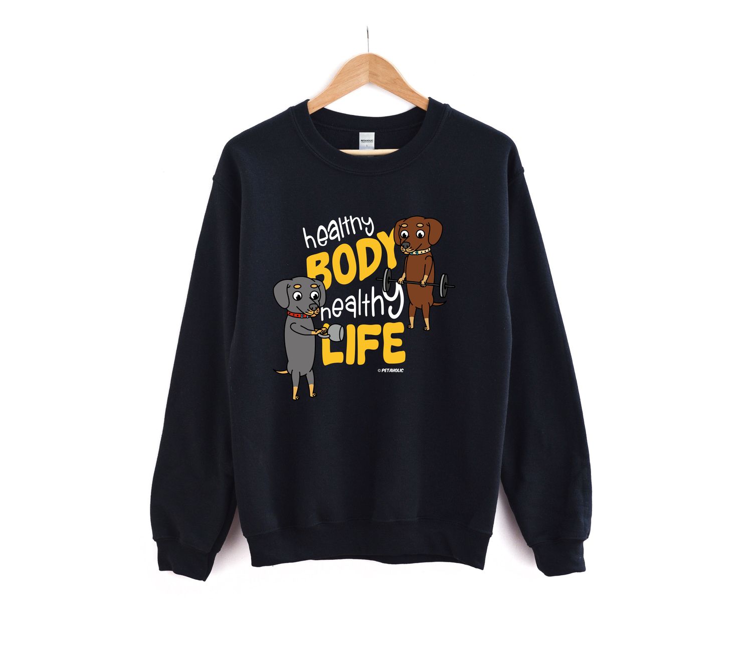 Dachshund HBHL Crew Neck Sweatshirt, Color: Black, Size: M