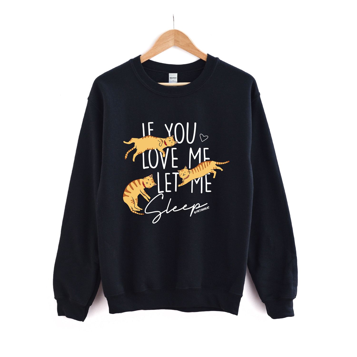 "Let Me Sleep" Lazy Cat Crew Neck Sweatshirt, Color: Black, Size: M