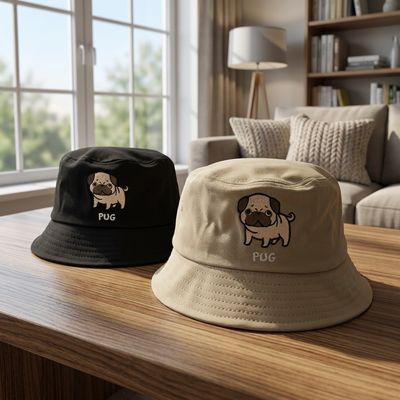 Pug Embroidery Bucket Hat