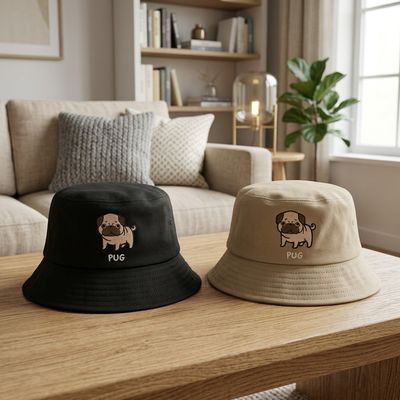 Pug Embroidery Bucket Hat