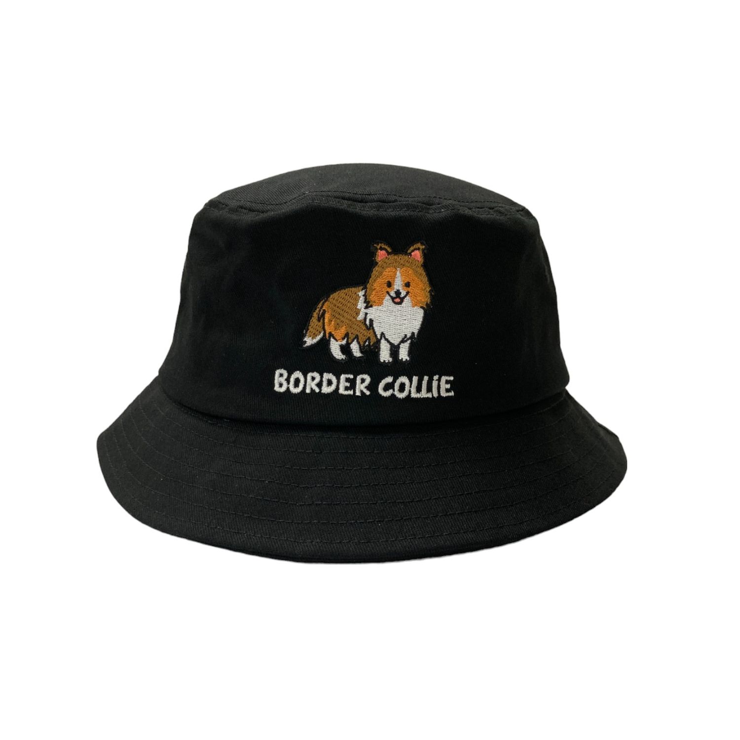 Border Collie Embroidery Bucket Hat, Color: Black