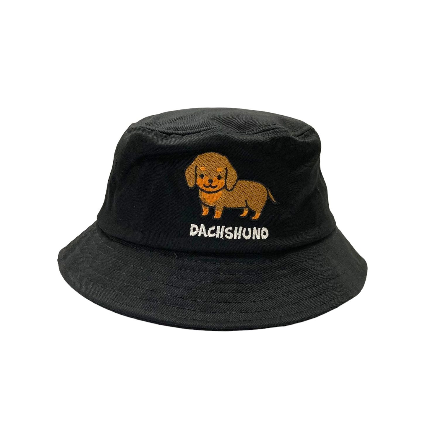 Dachshund Embroidery Bucket Hat, Color: Black