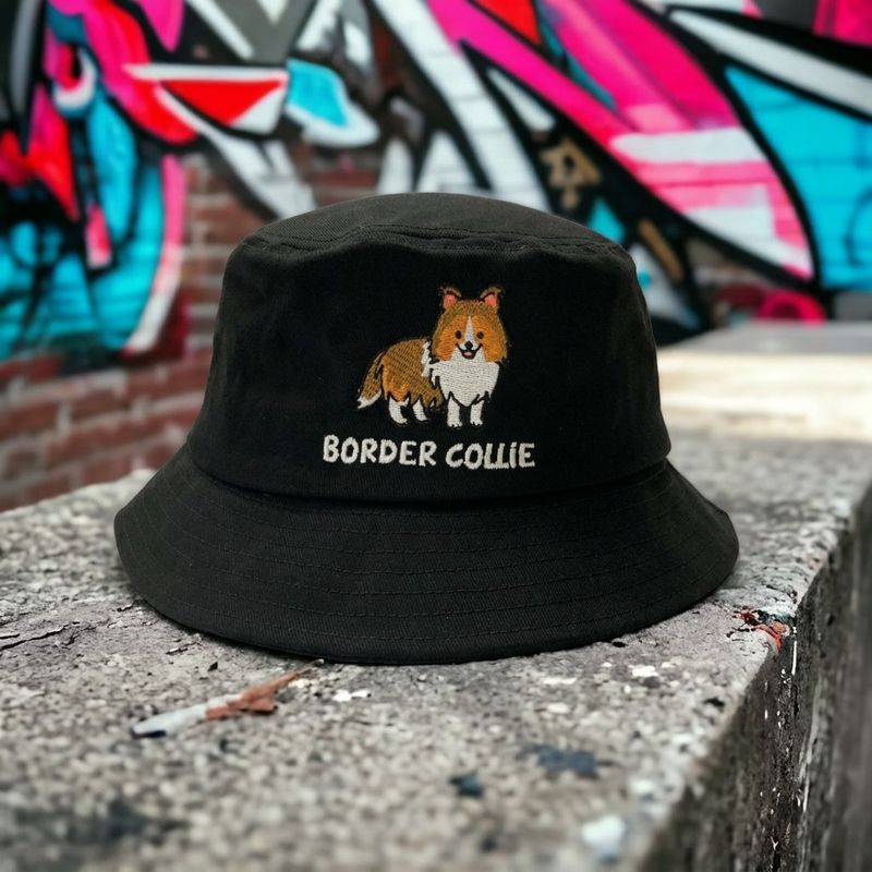 Border Collie Embroidery Bucket Hat