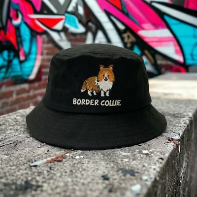 Border Collie Embroidery Bucket Hat