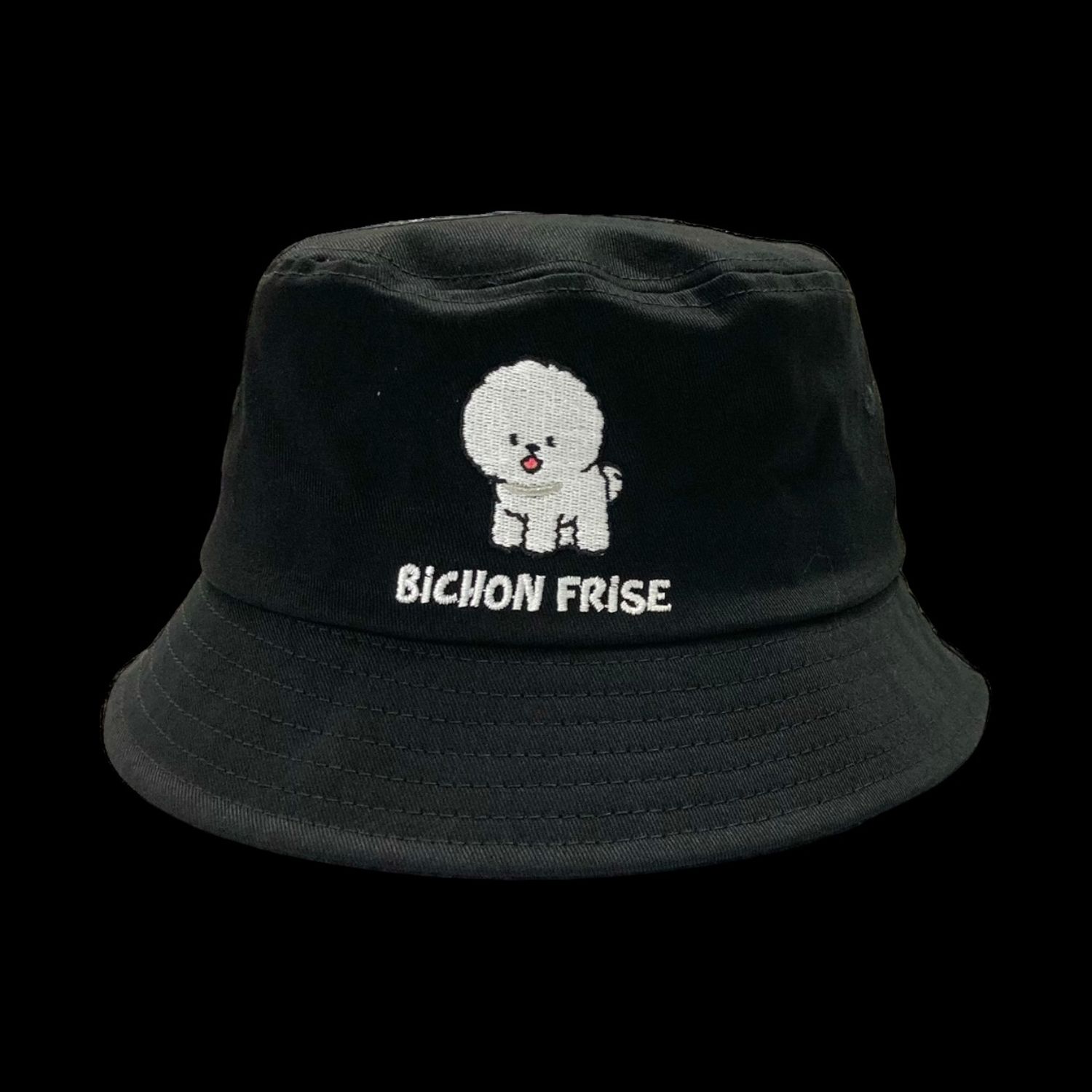 Bichon Frise Embroidery Bucket Hat, Color: Black