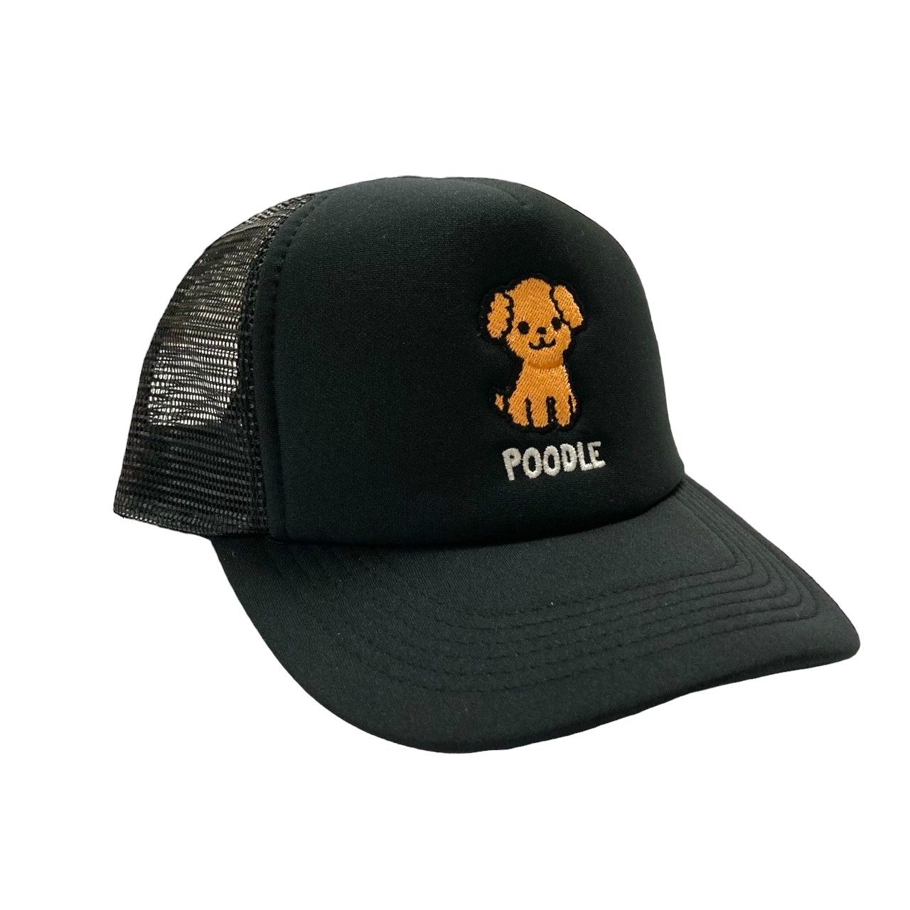 Poodle Embroidery Trucker Cap, Color: Black/Black, Size: Free (56-60cm)