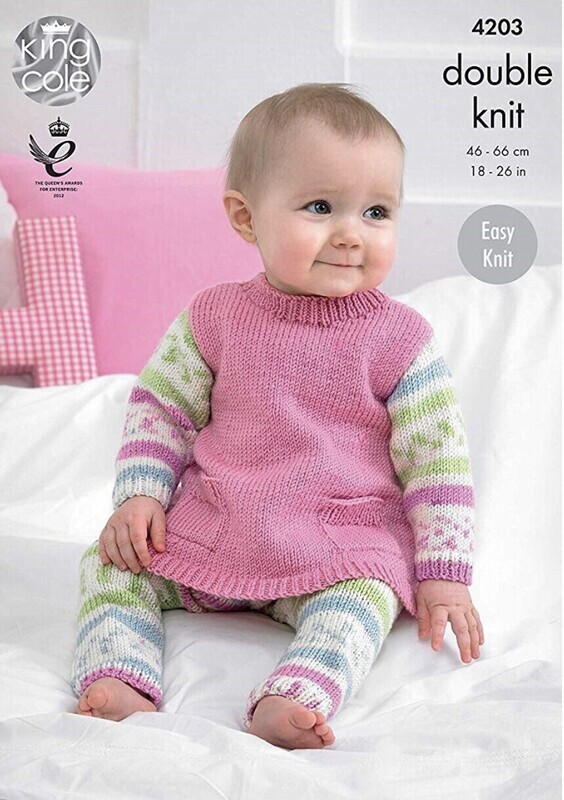 Pattern Details for King Cole 4203 Tunic, Cardigan and Leggings in Cherish DK, and Cherished DK (leaflet)