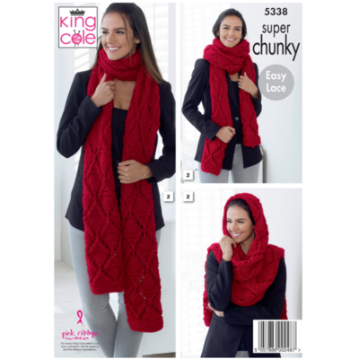 King Cole Super Chunky Knitting Pattern - Ladies Scarves (5338) - Leaflet