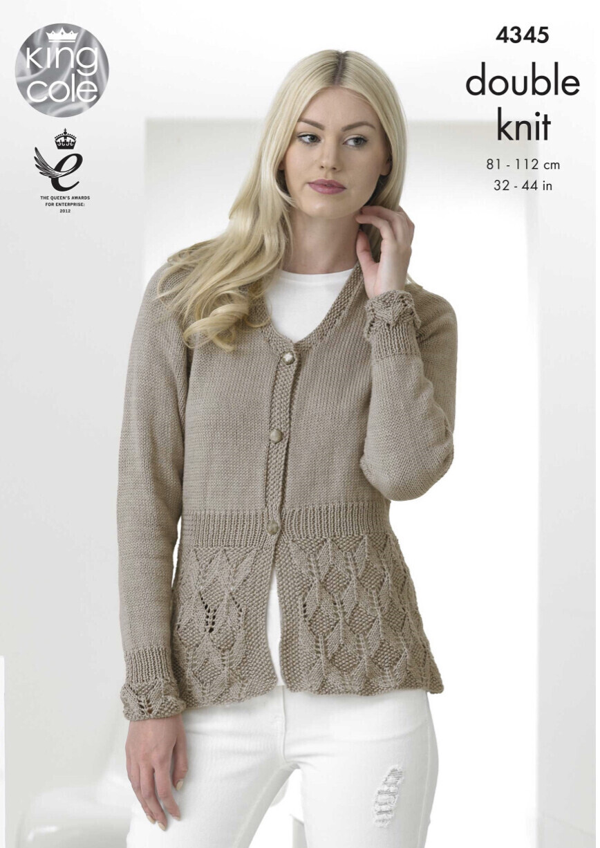 Pattern Details for King Cole 4345 Cardigans in Bamboo Cotton DK (leaflet)