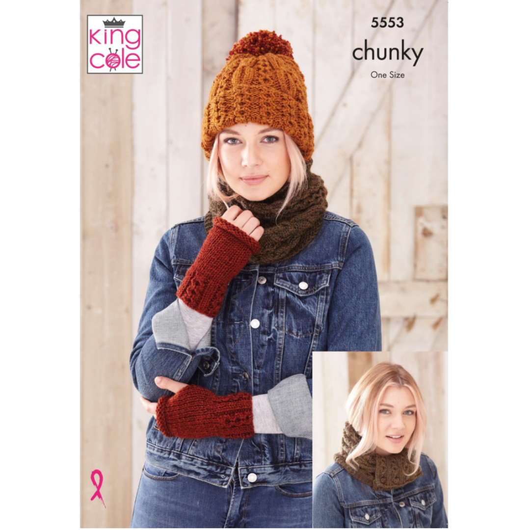 King Cole Chunky Knitting Pattern - Ladies Apparel Accessories (5553)- Leaflet King Cole Chunky Knitting Pattern - Ladies Apparel Accessories (5553)- Leaflet