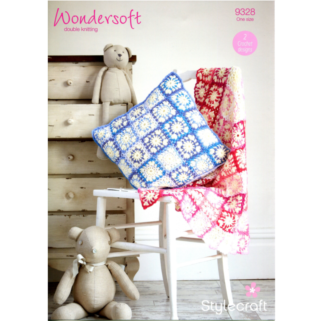 Blanket and Cushion in Stylecraft Wondersoft DK and Wondersoft Merry Go Round DK (9328)