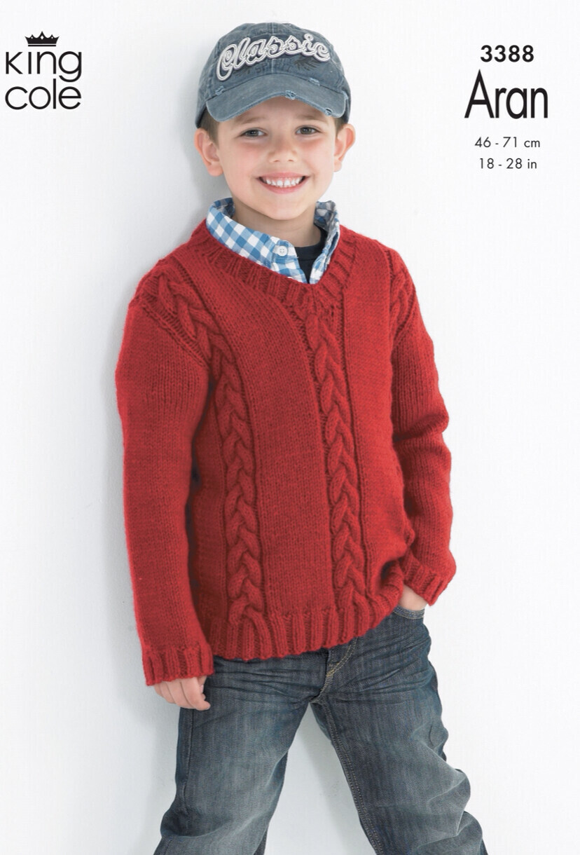 King Cole 3388 Childs Cabled Sweaters in Comfort Aran (leaflet)