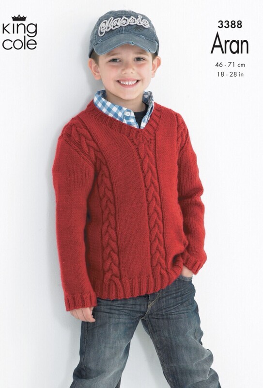 King Cole 3388 Childs Cabled Sweaters in Comfort Aran (leaflet)