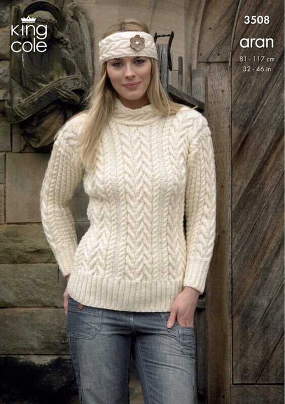 King Cole 3508 Sweater, Cardigan and Headband in Fashion Aran (leaflet)